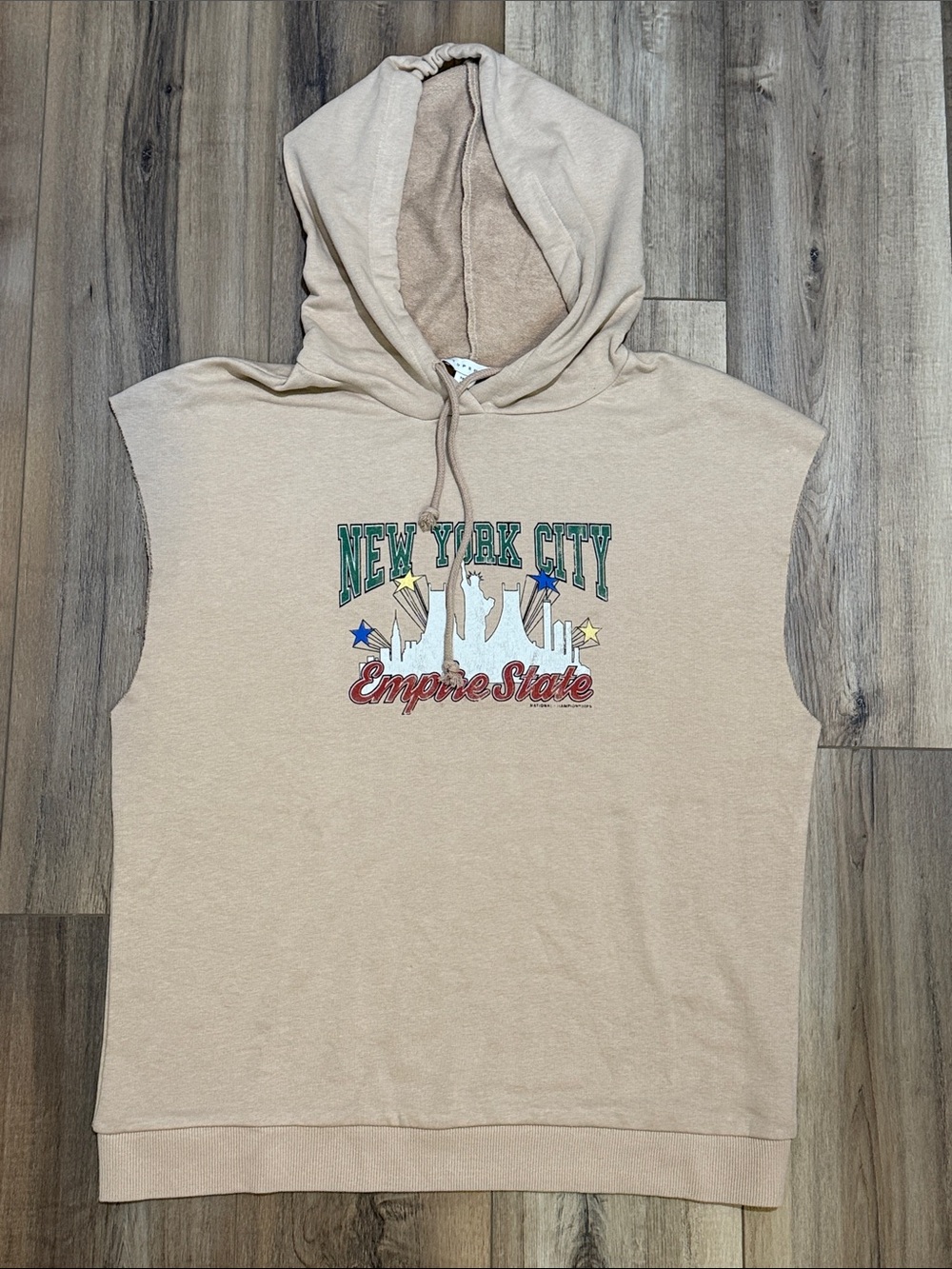 Top Shop small tall women’s New York City Empire State Sleeveless Hoodie - Beige